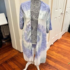 Tie-Dye Open Front Long Kimono